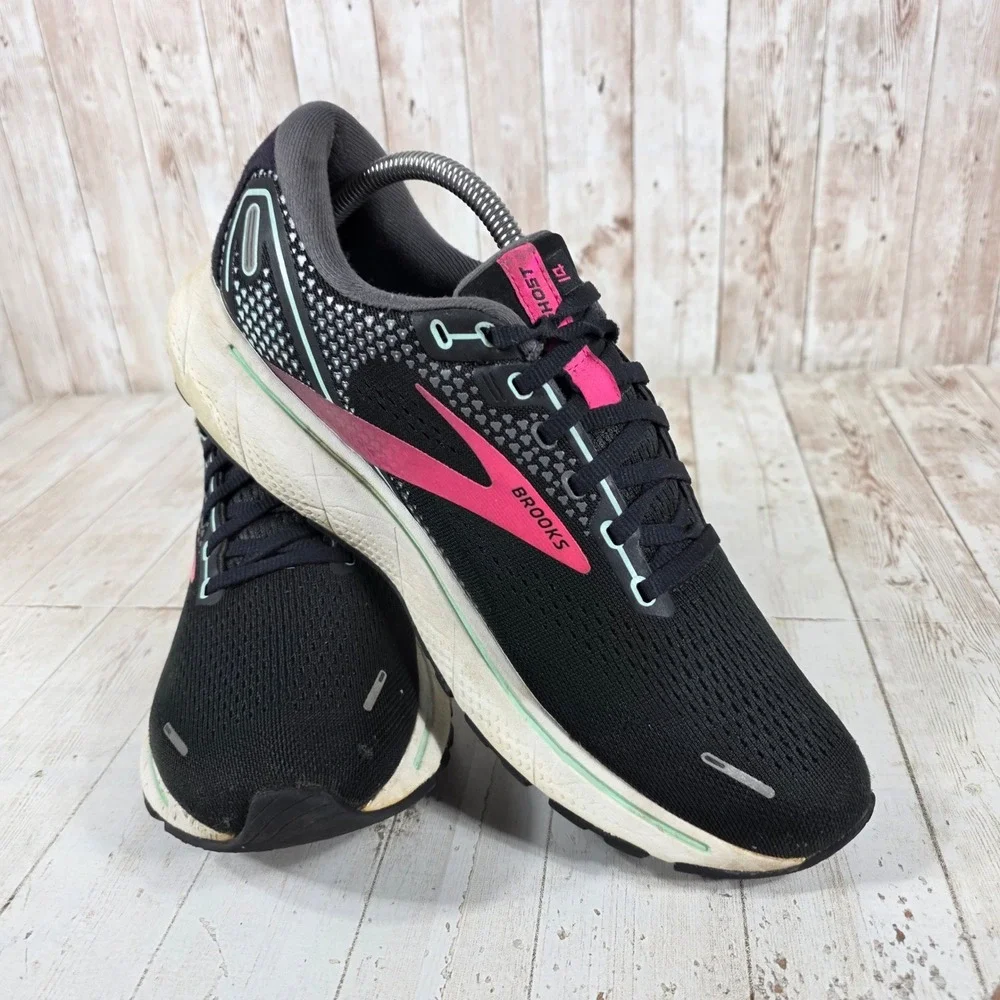 Brooks Ghost 14 Womens Running Shoes Black Pink Seafoam 1203561B013 Size 11 B